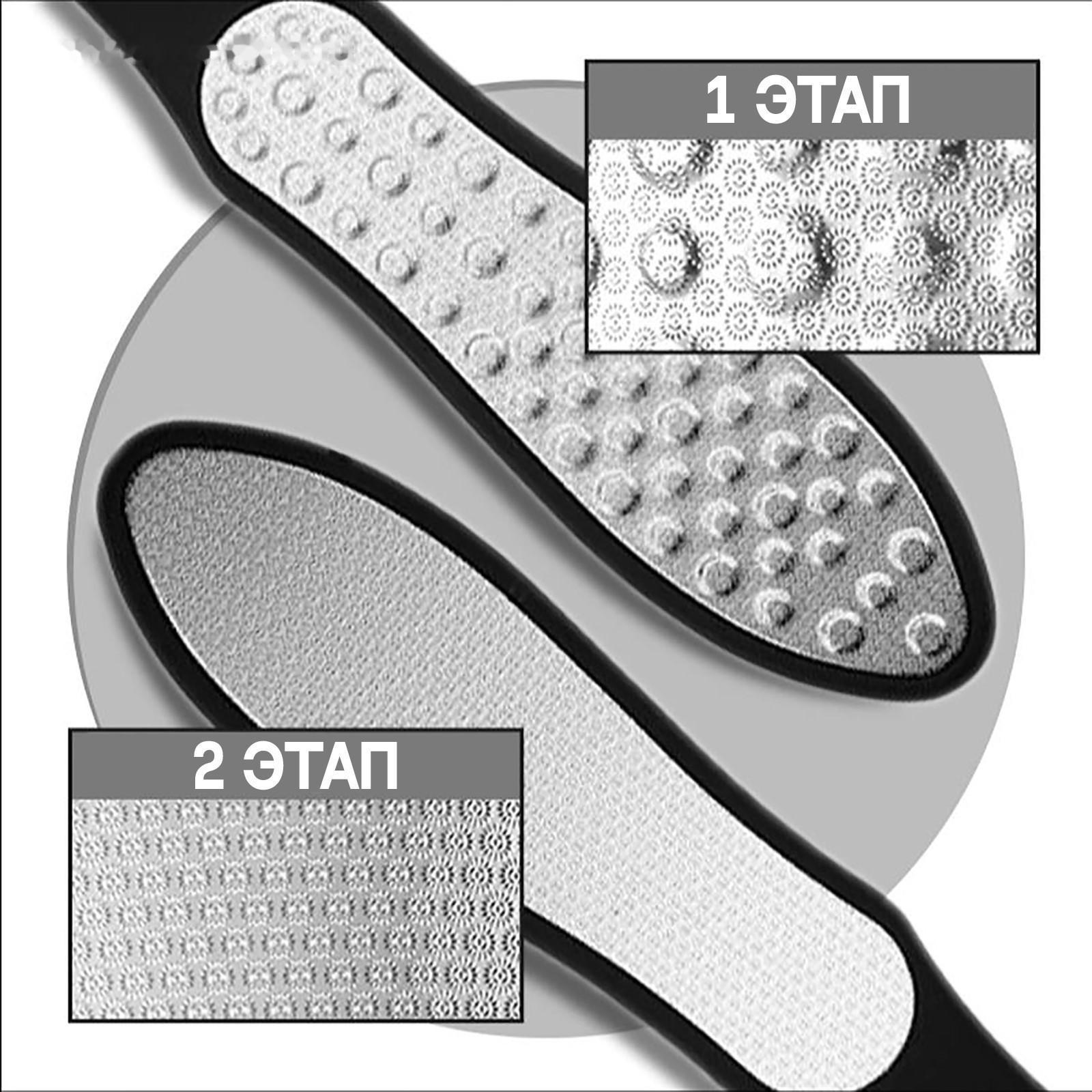 Тёрка для ног, лазерная, двусторонняя, с пилкой, прорезиненная ручка, 27 см, цвет чёрный