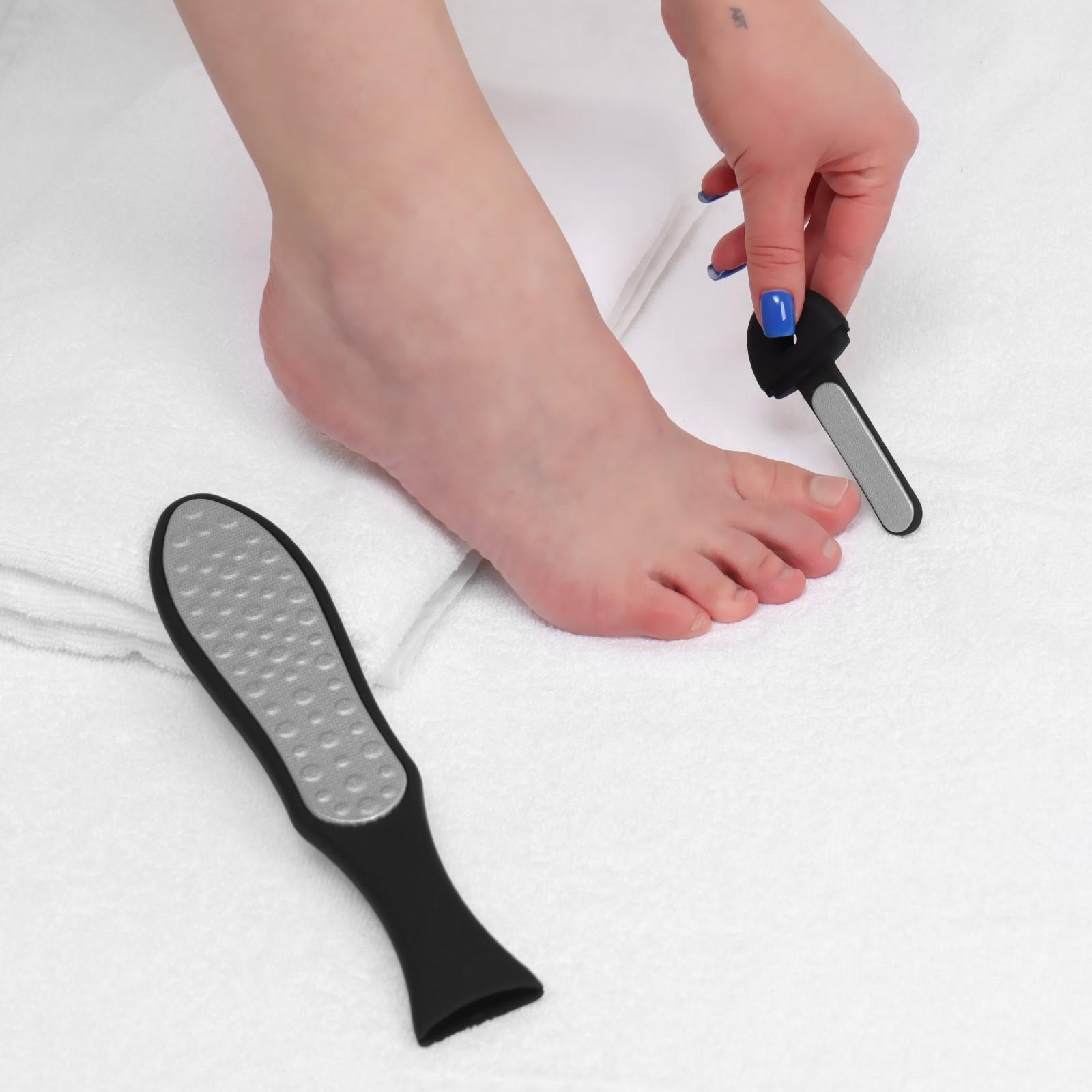 Тёрка для ног, лазерная, двусторонняя, с пилкой, прорезиненная ручка, 27 см, цвет чёрный