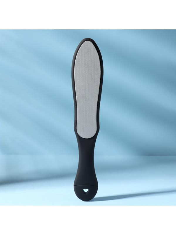 Тёрка для ног, лазерная, двусторонняя, с пилкой, прорезиненная ручка, 27 см, цвет чёрный