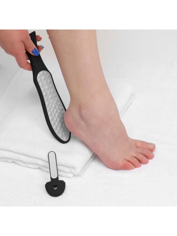Тёрка для ног, лазерная, двусторонняя, с пилкой, прорезиненная ручка, 27 см, цвет чёрный