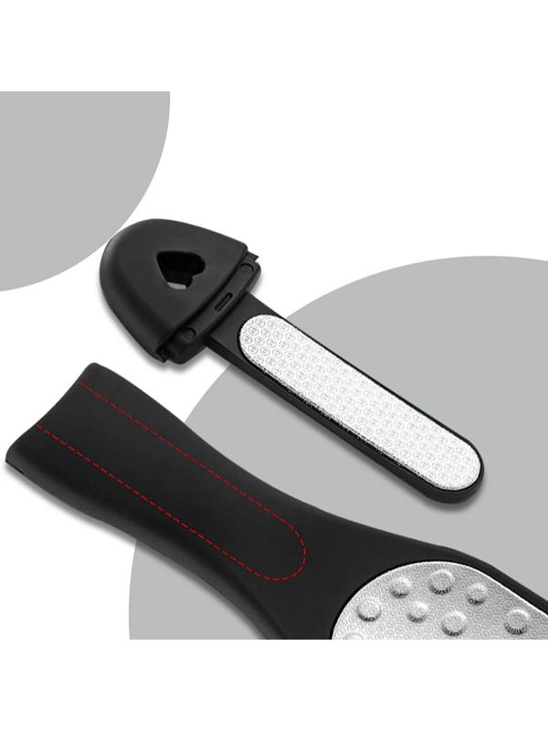 Тёрка для ног, лазерная, двусторонняя, с пилкой, прорезиненная ручка, 27 см, цвет чёрный