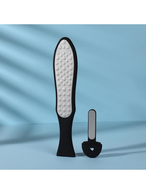 Тёрка для ног, лазерная, двусторонняя, с пилкой, прорезиненная ручка, 27 см, цвет чёрный