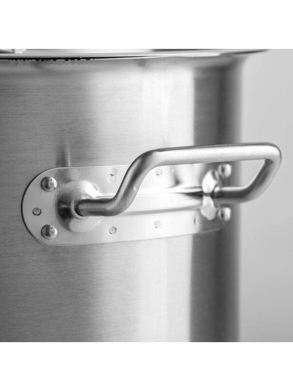 Кастрюля из нержавеющей стали Hanna Knövell HoReCa, 25 л, толщина 0,8 мм, 201 сталь, дно 3 мм, металлическая крышка, с теплораспределительным слоем, индукция