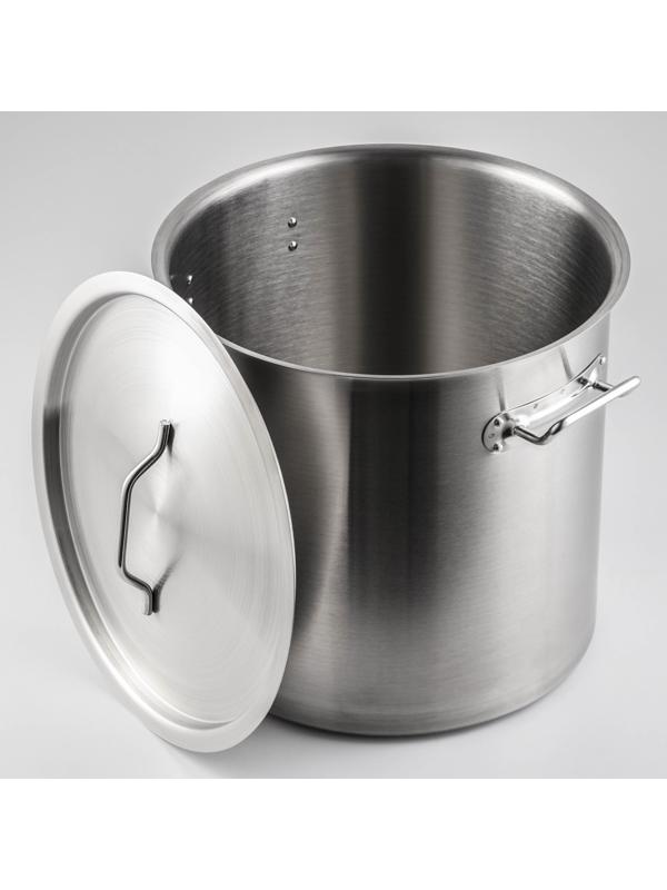 Кастрюля из нержавеющей стали Hanna Knövell HoReCa, 25 л, толщина 0,8 мм, 201 сталь, дно 3 мм, металлическая крышка, с теплораспределительным слоем, индукция