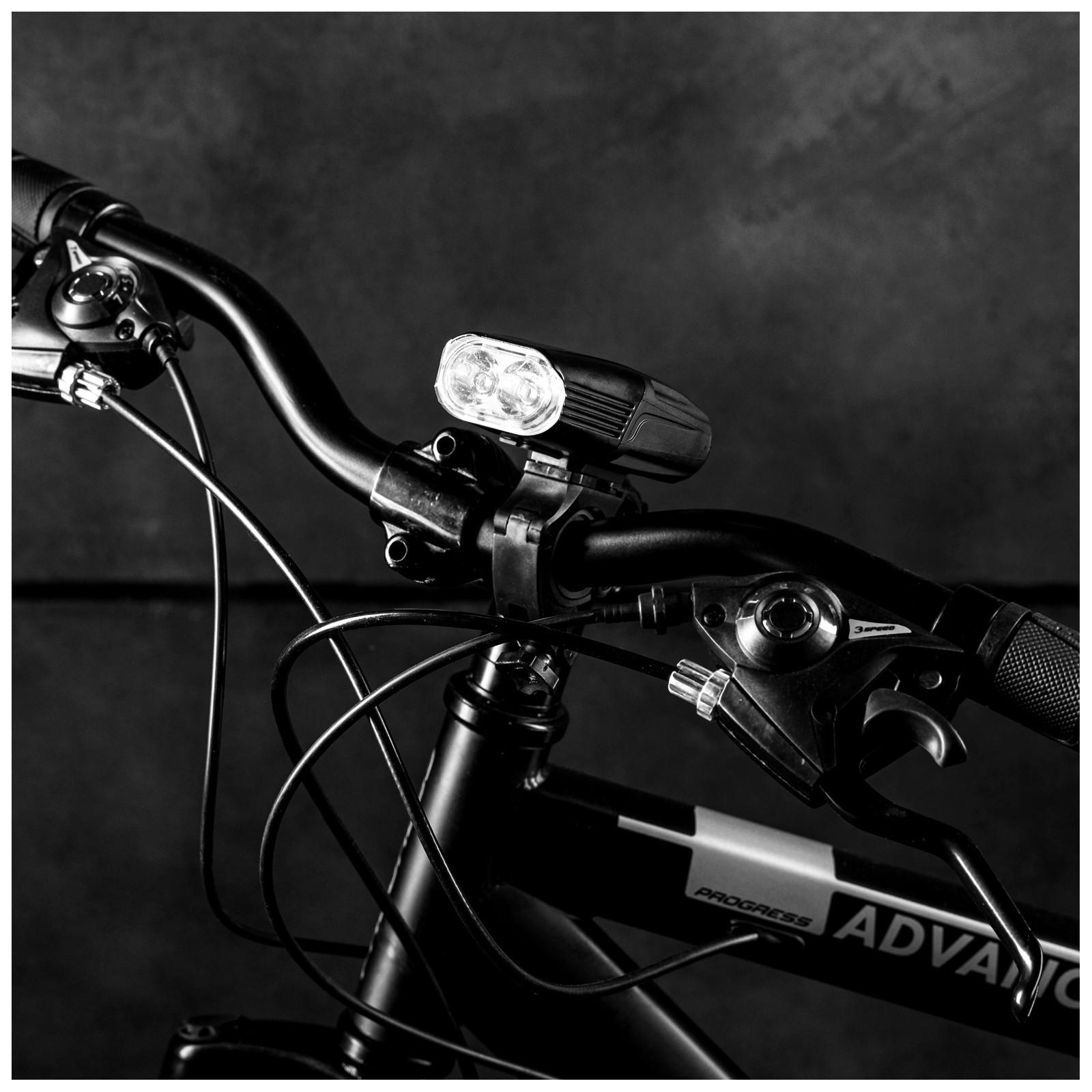 Фонарь велосипедный передний, 2 светодиода, 5 режимов