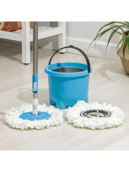 Швабра с отжимом и ведро: ведро с металлической центрифугой 7,2 л, швабра с телескопическим черенком 76-105 см, запасная насадка из микрофибры, цвет МИКС
