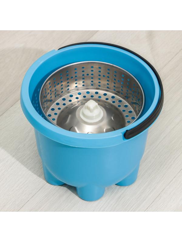 Швабра с отжимом и ведро: ведро с металлической центрифугой 7,2 л, швабра с телескопическим черенком 76-105 см, запасная насадка из микрофибры, цвет МИКС