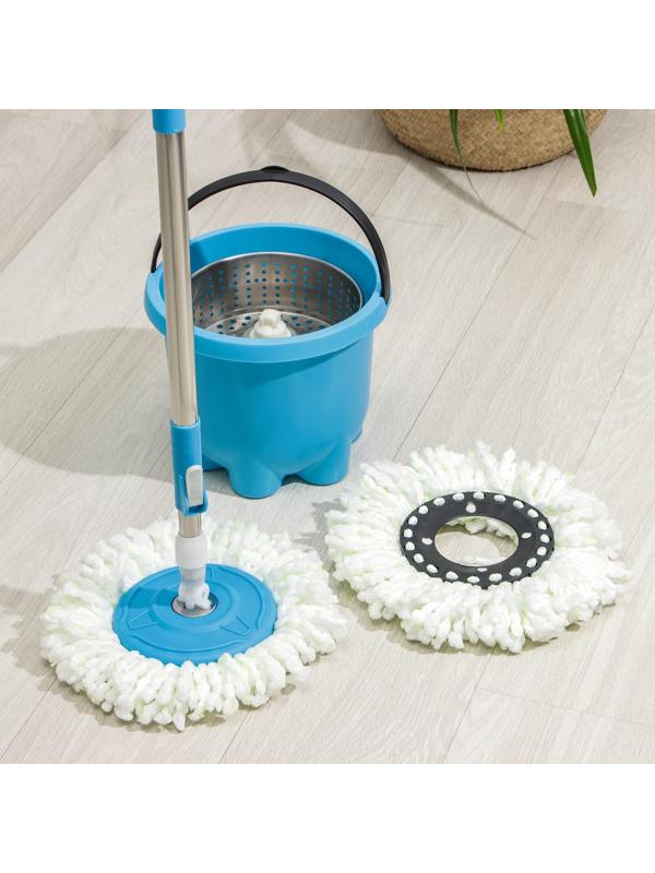Швабра с отжимом и ведро: ведро с металлической центрифугой 7,2 л, швабра с телескопическим черенком 76-105 см, запасная насадка из микрофибры, цвет МИКС