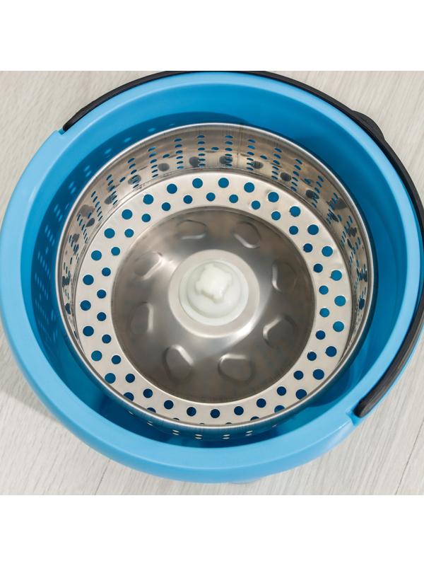 Швабра с отжимом и ведро: ведро с металлической центрифугой 7,2 л, швабра с телескопическим черенком 76-105 см, запасная насадка из микрофибры, цвет МИКС