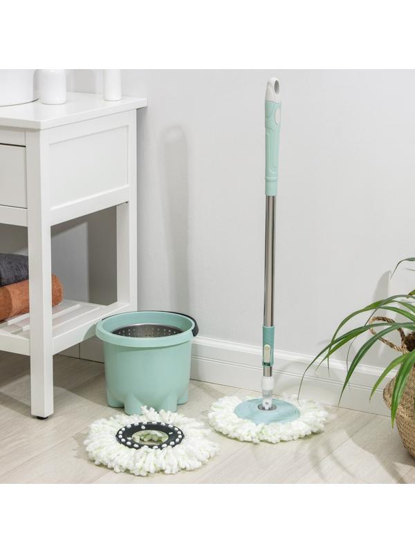 Швабра с отжимом и ведро: ведро с металлической центрифугой 7,2 л, швабра с телескопическим черенком 76-105 см, запасная насадка из микрофибры, цвет МИКС