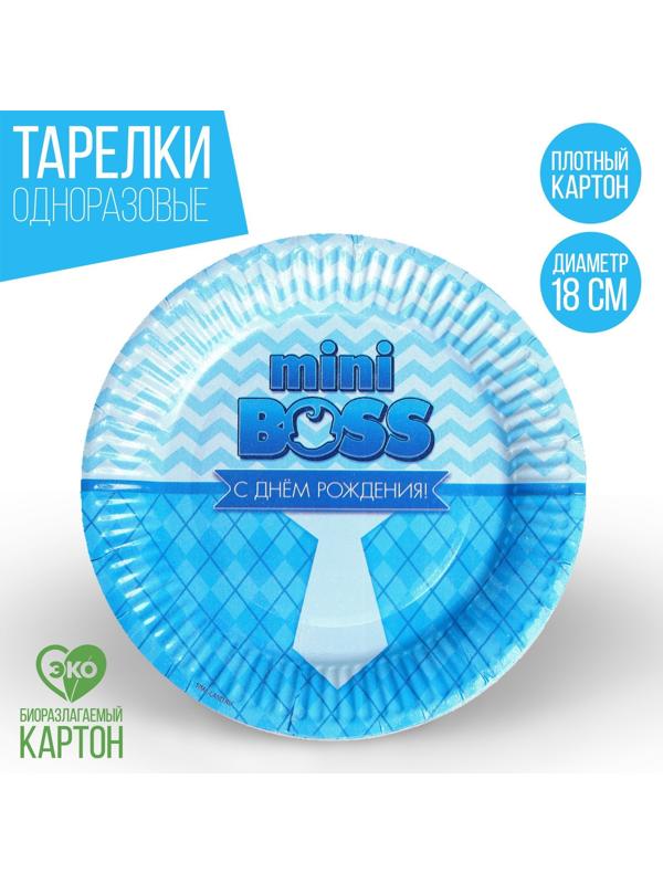 Тарелка бумажная «С Днём Рождения», mini boss, набор 6 шт, 18 см