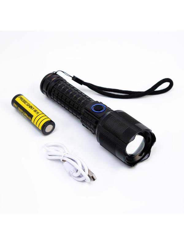 Фонарь ручной 1500 лм, 3000 мАч, P50, 3 режима, индикатор заряда, сенсор, zoom, type-с