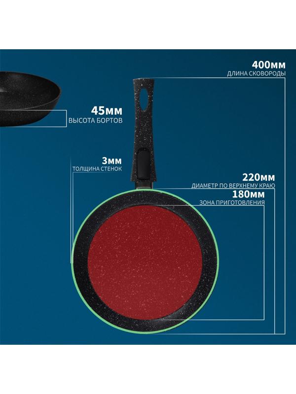 Сковорода кованая Magistro Dark, d=22 см, съёмная ручка soft-touch, антипригарное покрытие, индукция, цвет чёрный