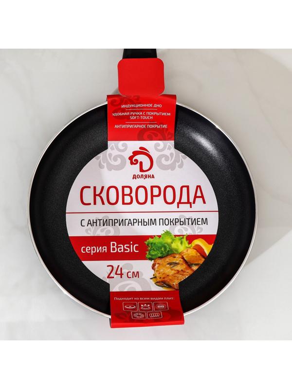 Сковорода Доляна Basic, d=24 см, пластиковая ручка, антипригарное покрытие, индукция, цвет чёрный