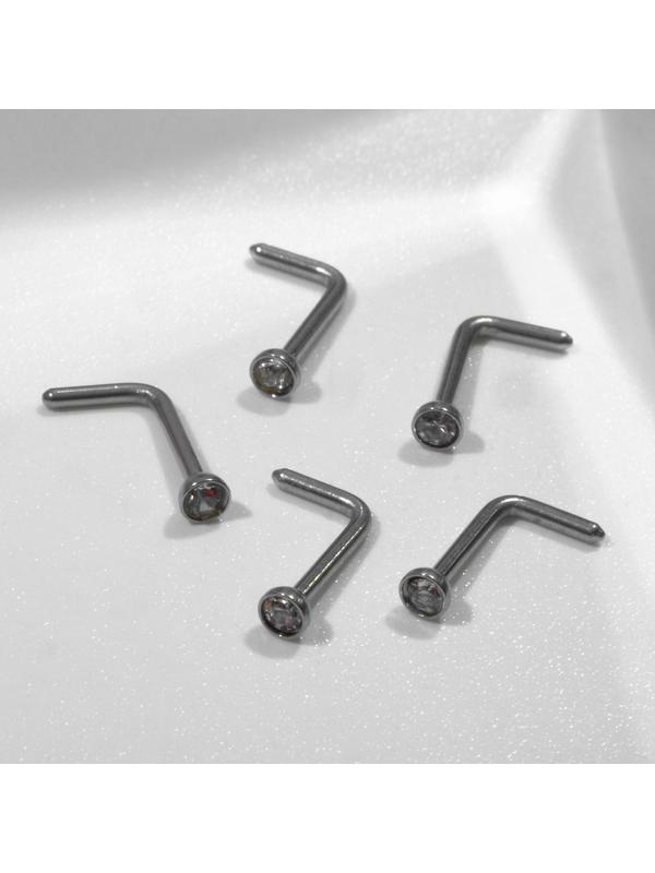 Пирсинг в нос (нострил) прямоугольный, набор 5шт, L=7мм, цвет белый в серебре