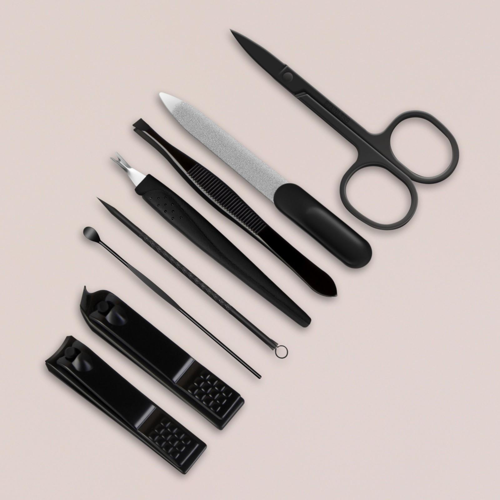 Набор маникюрный «Christian», 8 предметов, в футляре, цвет чёрный/серый