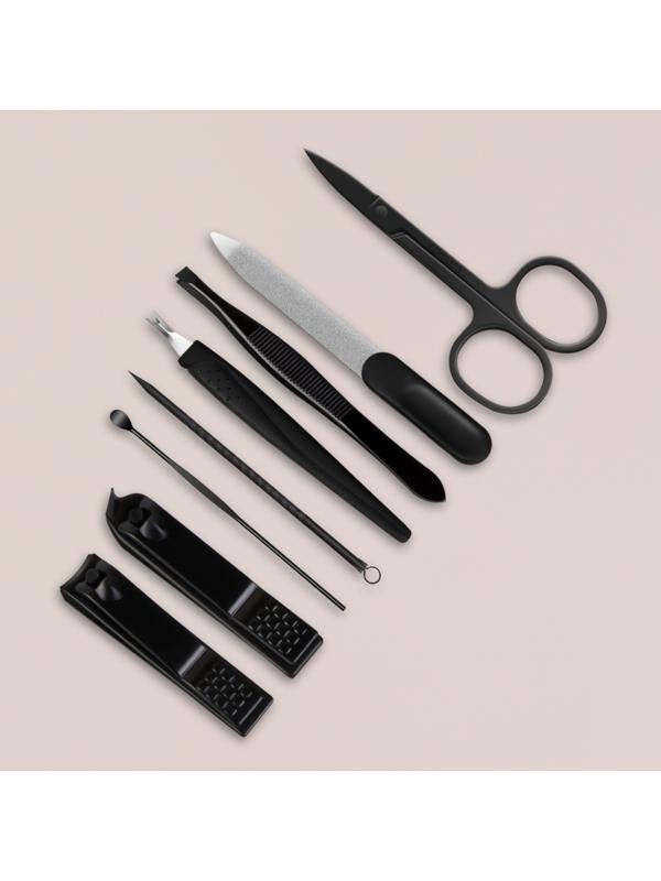 Набор маникюрный «Christian», 8 предметов, в футляре, цвет чёрный/серый