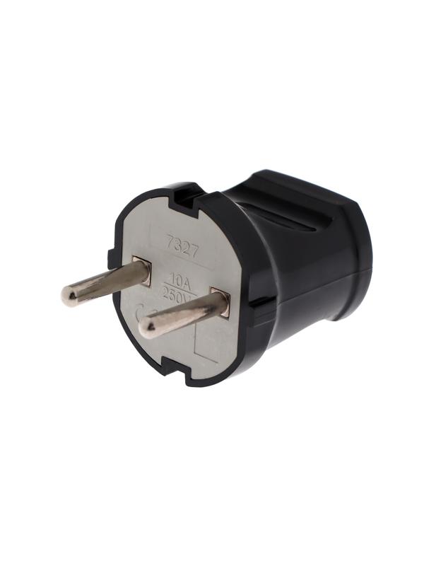 Вилка прямая, 10 А, 250 В, без з/к, черная