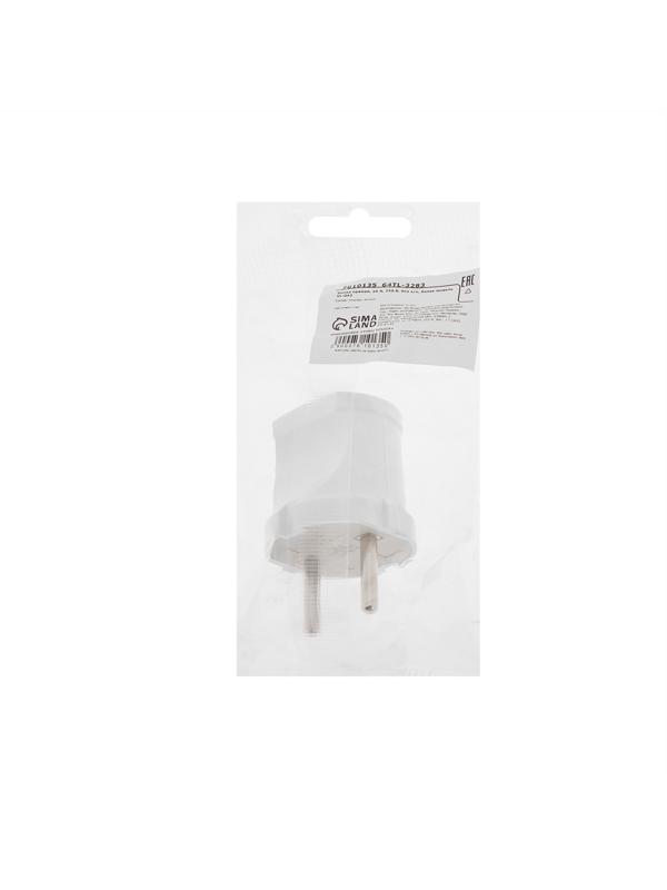 Вилка прямая, 10 А, 250 В, без з/к, белая