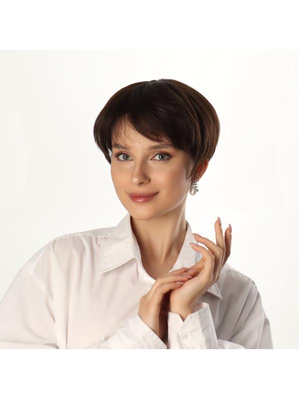 Парик искусственный, с чёлкой, имитация кожи, 16 см, 160 гр, цвет каштановый(#SHT8)