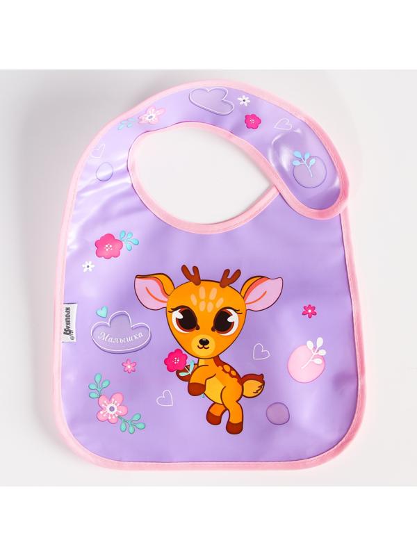 Нагрудник для кормления «Оленёнок» непромокаемый на липучке, с карманом