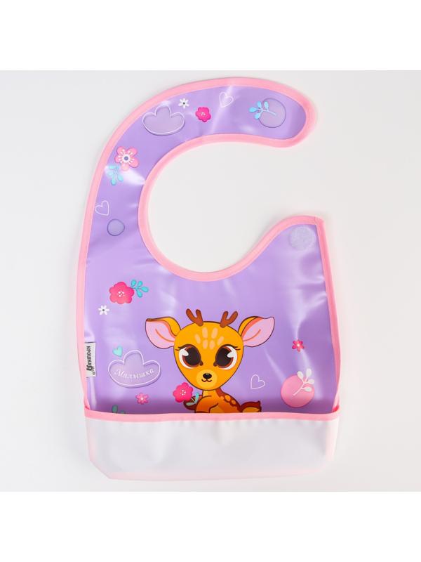 Нагрудник для кормления «Оленёнок» непромокаемый на липучке, с карманом