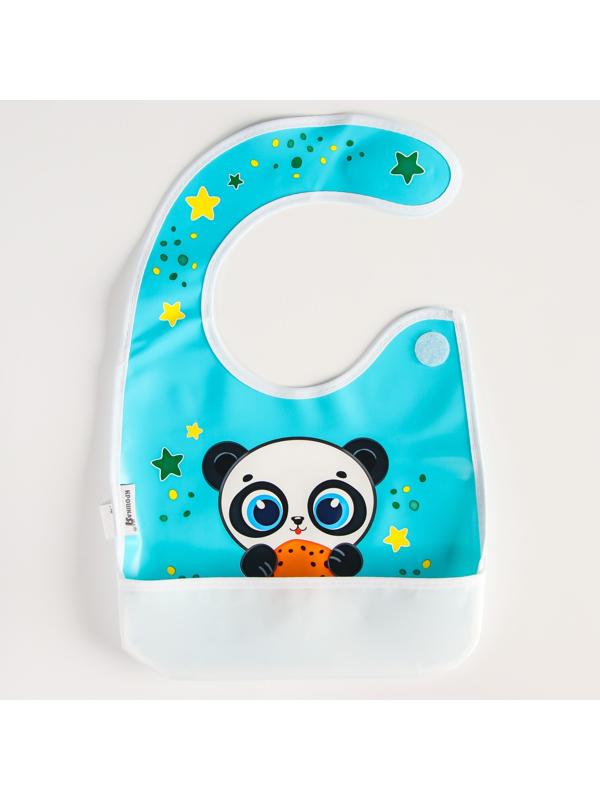 Нагрудник для кормления «Панда» непромокаемый на липучке, с карманом