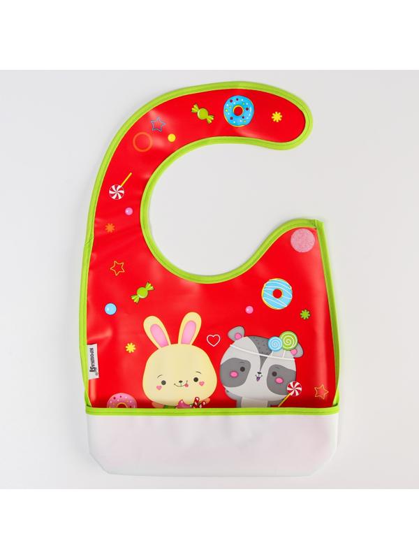 Нагрудник для кормления «Candy Bar» непромокаемый на липучке, с карманом