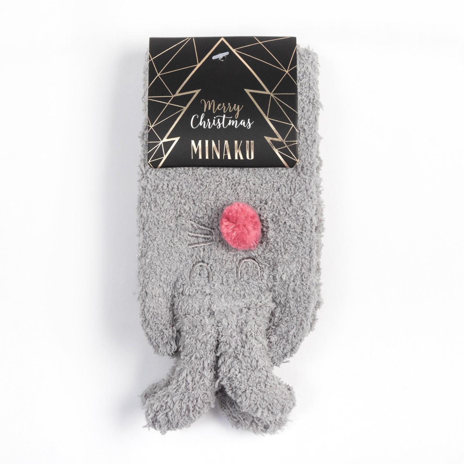 Носки женские махровые MINAKU с ушками, цвет серый, размер 36-39 (23-25 см)