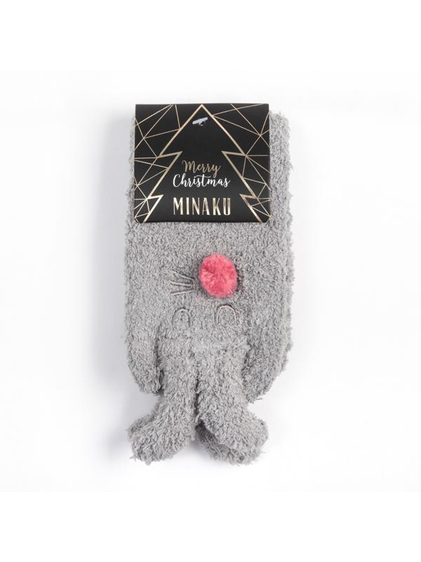 Носки женские махровые MINAKU с ушками, цвет серый, размер 36-39 (23-25 см)