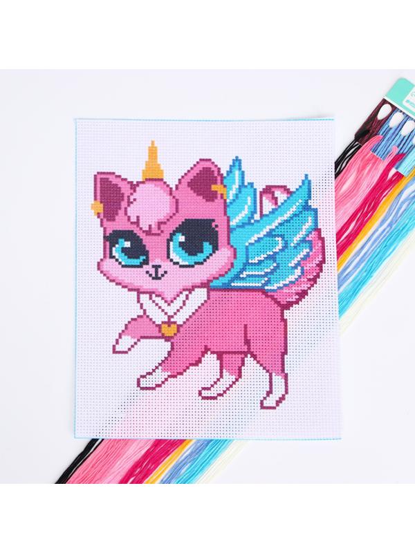 Вышивка крестиком «Котик-единорог», 25х20 см