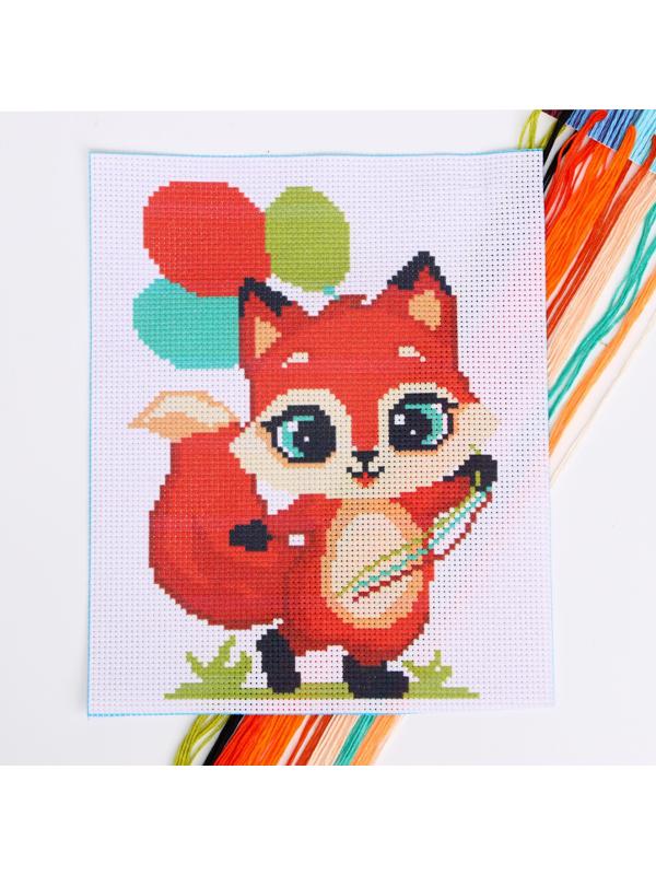 Вышивка крестиком «Лисёнок с шариками», 25х20 см