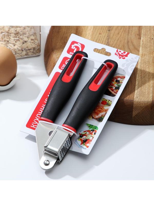 Пресс для чеснока Доляна Digma, 21 см, нержавеющая сталь, цвет чёрный, красный