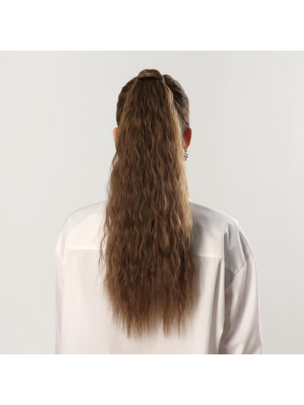 Хвост накладной, волнистый волос, на резинке, 60 см, 100 гр, цвет русый(#SHT8A)