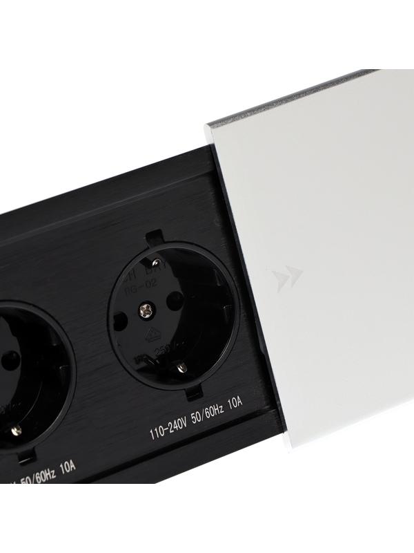 Блок розеточный в стол, сдвижная крышка, 10А, 3 розетки, провод 1.8 м, серебристый