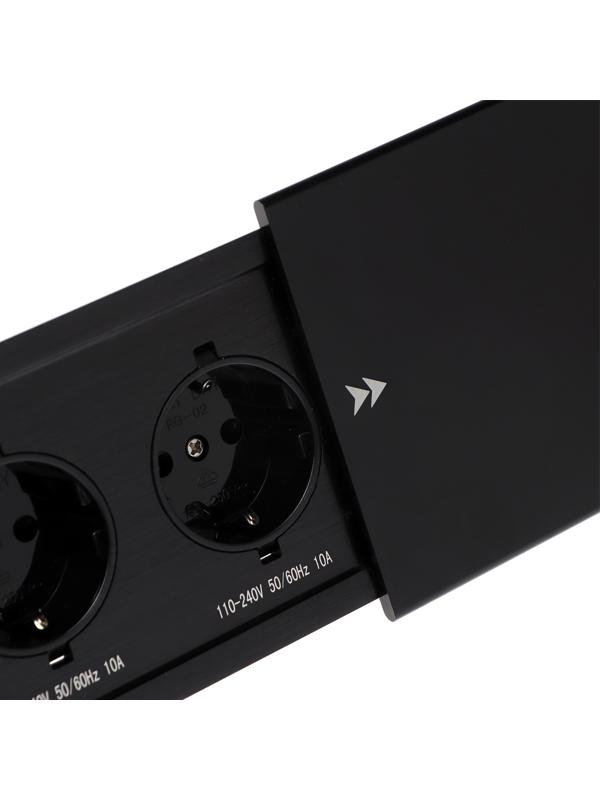 Блок розеточный в стол, сдвижная крышка, 10А, 3 розетки, провод 1.8 м, черный