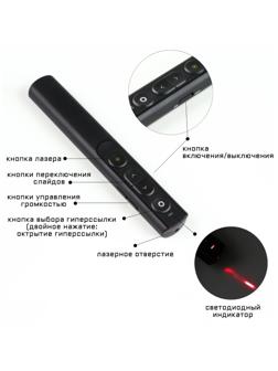 Лазерная указка-презентер, ААА, 2.4 G 30 метров, 650 нм, дальность лазера 200 м, чёрная