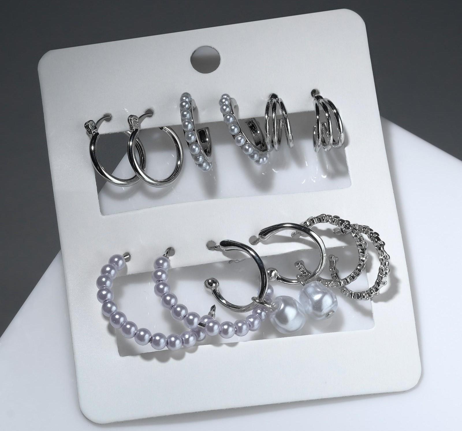 Серьги-кольца набор 6 пар 