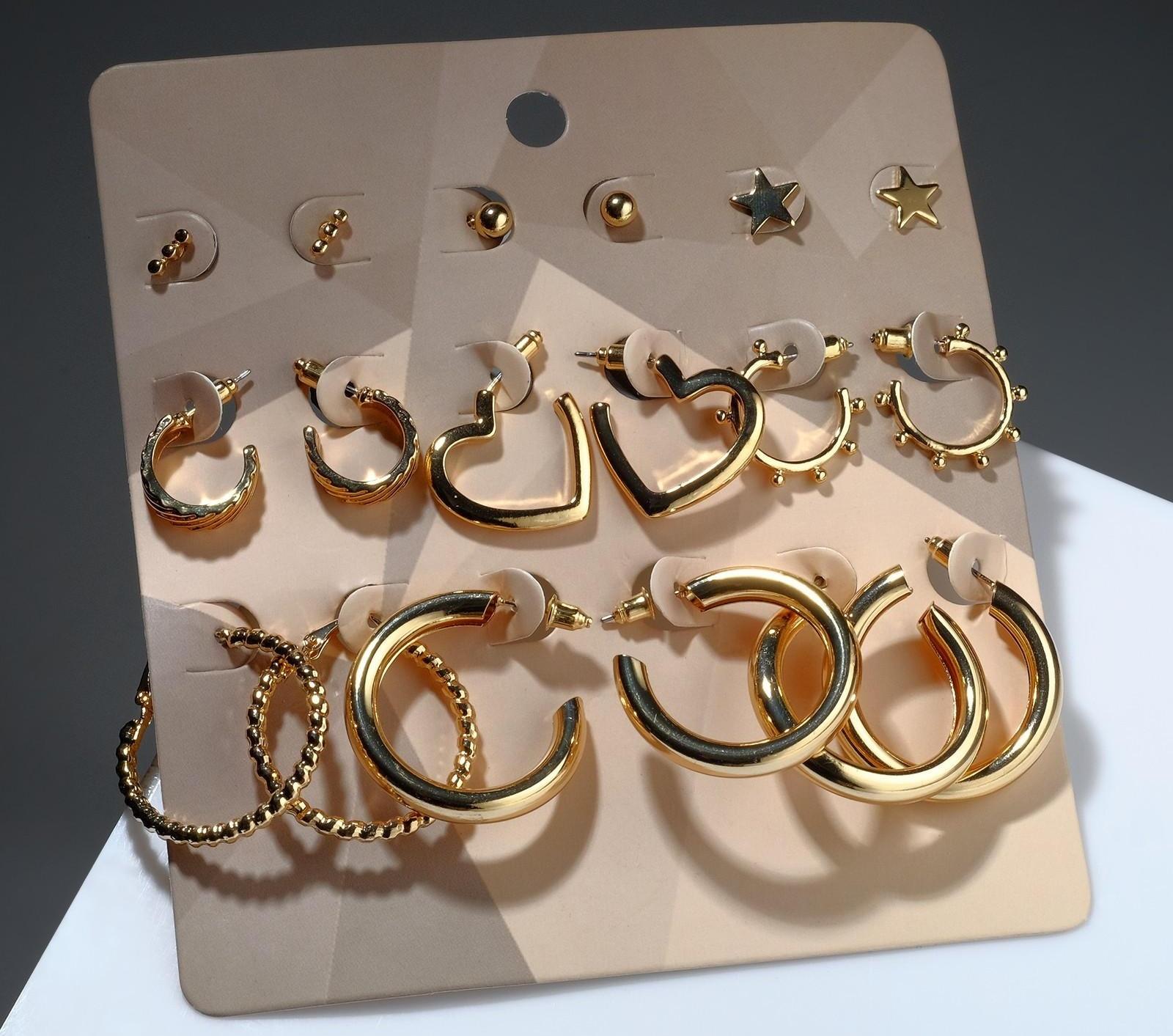 Серьги-кольца набор 9 пар 