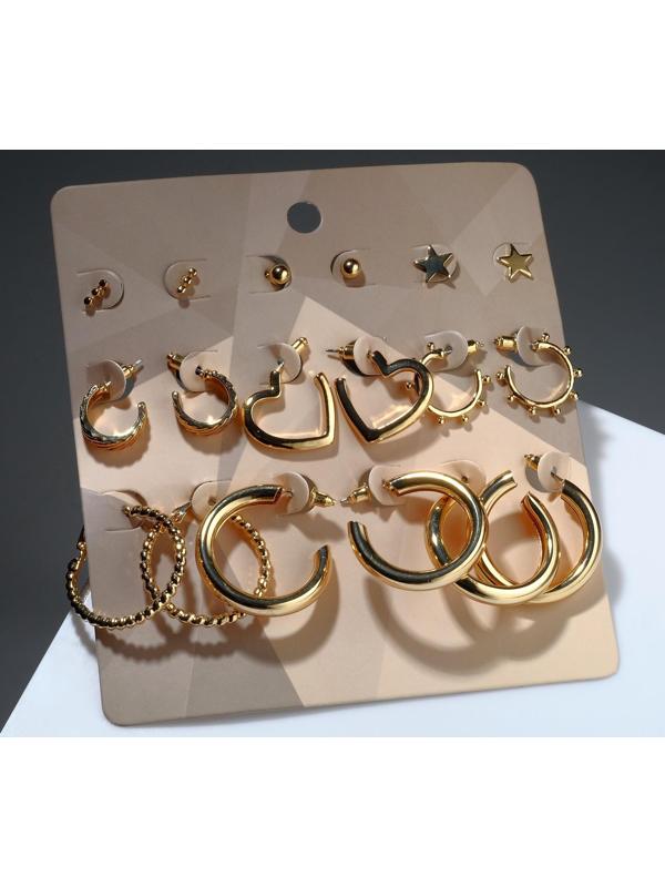 Серьги-кольца набор 9 пар 