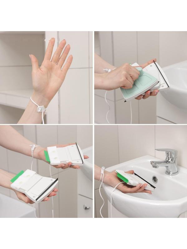 Магнитная щётка для мытья окон с двух сторон Доляна, прямоугольная, с водосгоном и скребком, на стекло 15-24 мм