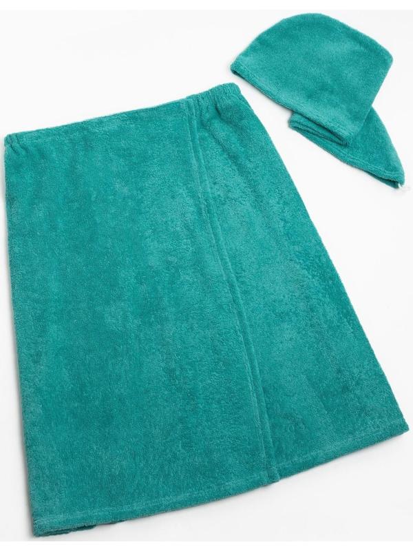 Набор для сауны Экономь и Я:полотенце-парео 68*150см+чалма, цв.голубая трава,100%хл, 320 г/м
