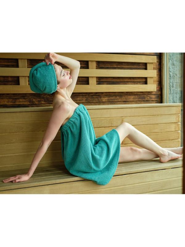 Набор для сауны Экономь и Я:полотенце-парео 68*150см+чалма, цв.голубая трава,100%хл, 320 г/м
