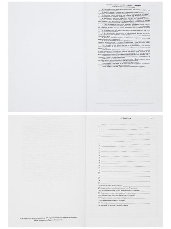 Классный журнал для 1-4 классов А4, 136 страниц, твёрдая ламинированная обложка, блок 65 г/м2