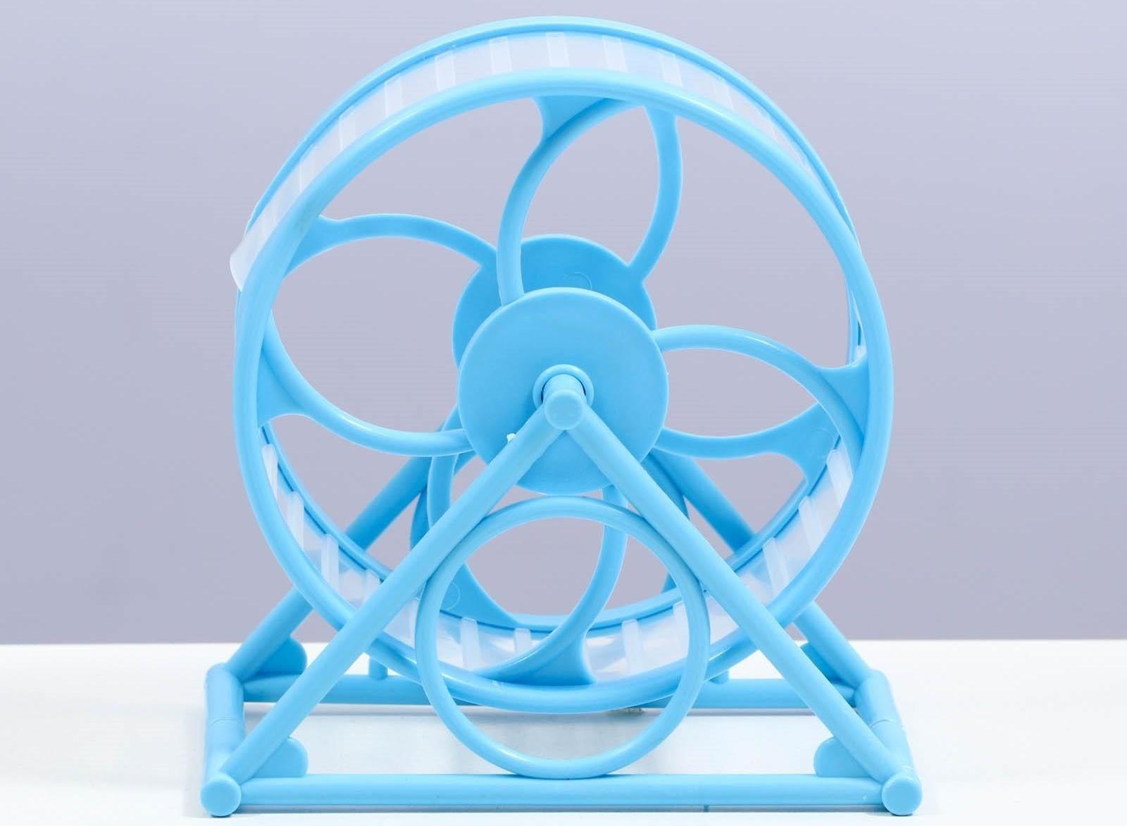 Колесо на подставке для грызунов, диаметр колеса 12,5 см, 14 х 3 х 9 см, голубое