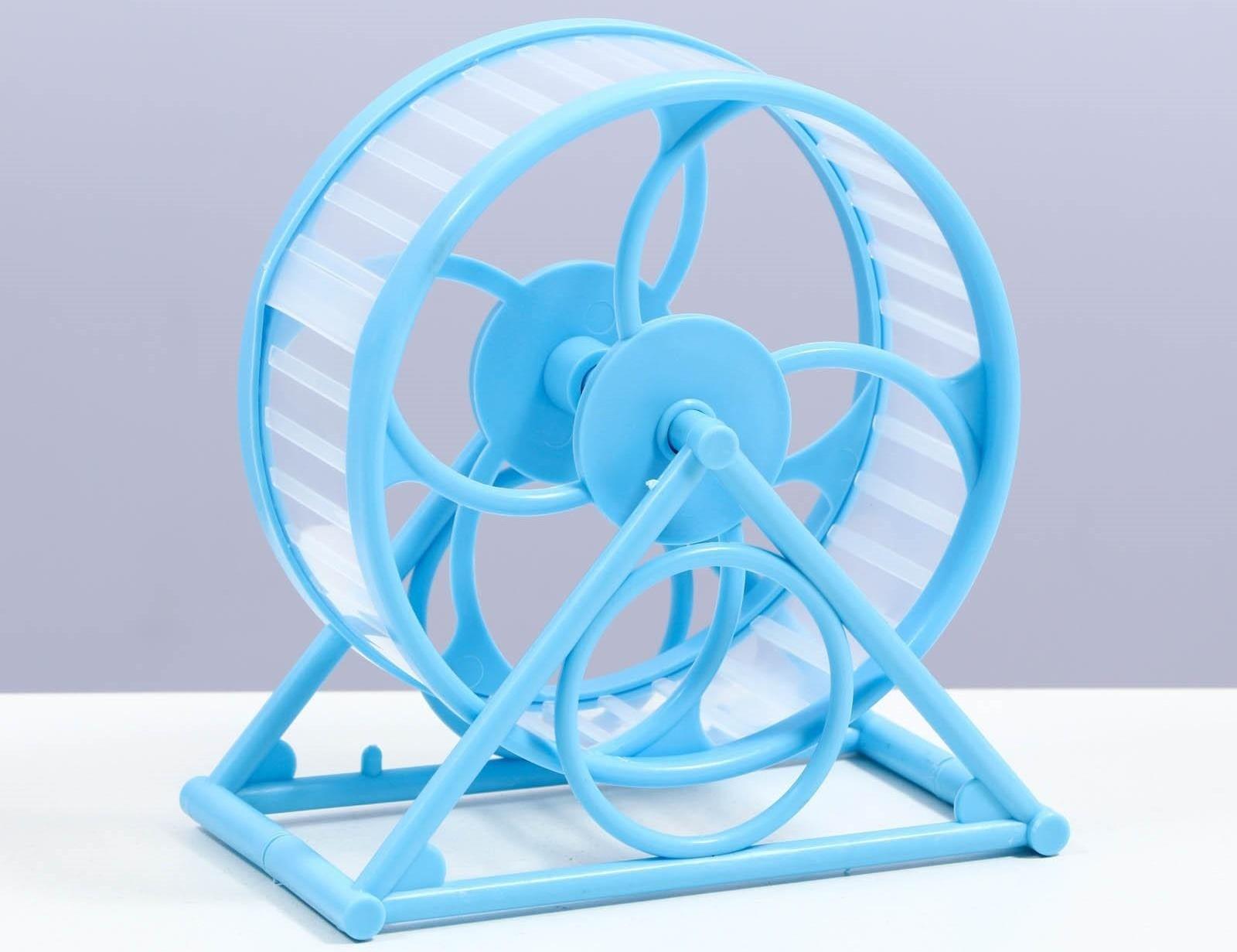 Колесо на подставке для грызунов, диаметр колеса 12,5 см, 14 х 3 х 9 см, голубое