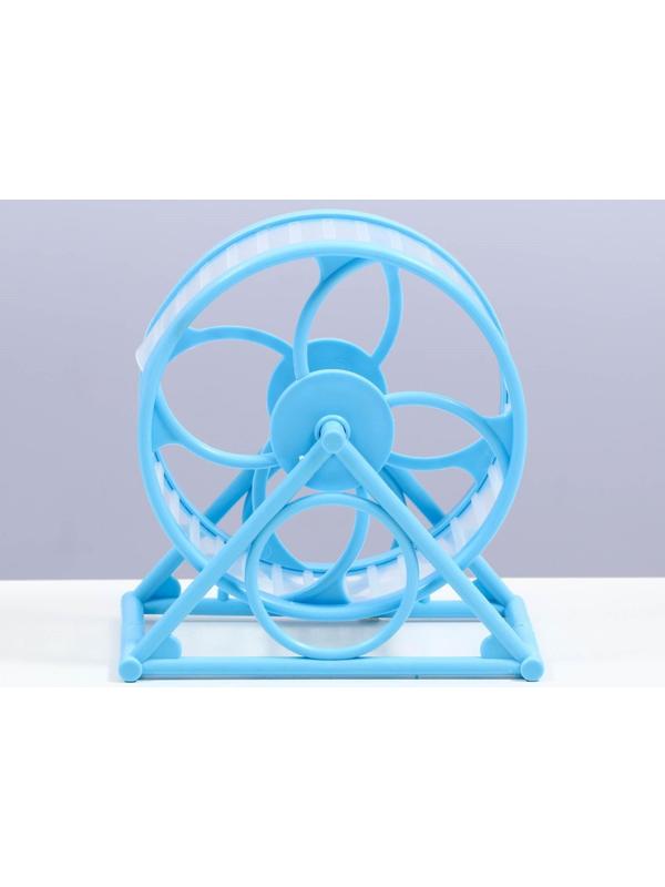 Колесо на подставке для грызунов, диаметр колеса 12,5 см, 14 х 3 х 9 см, голубое