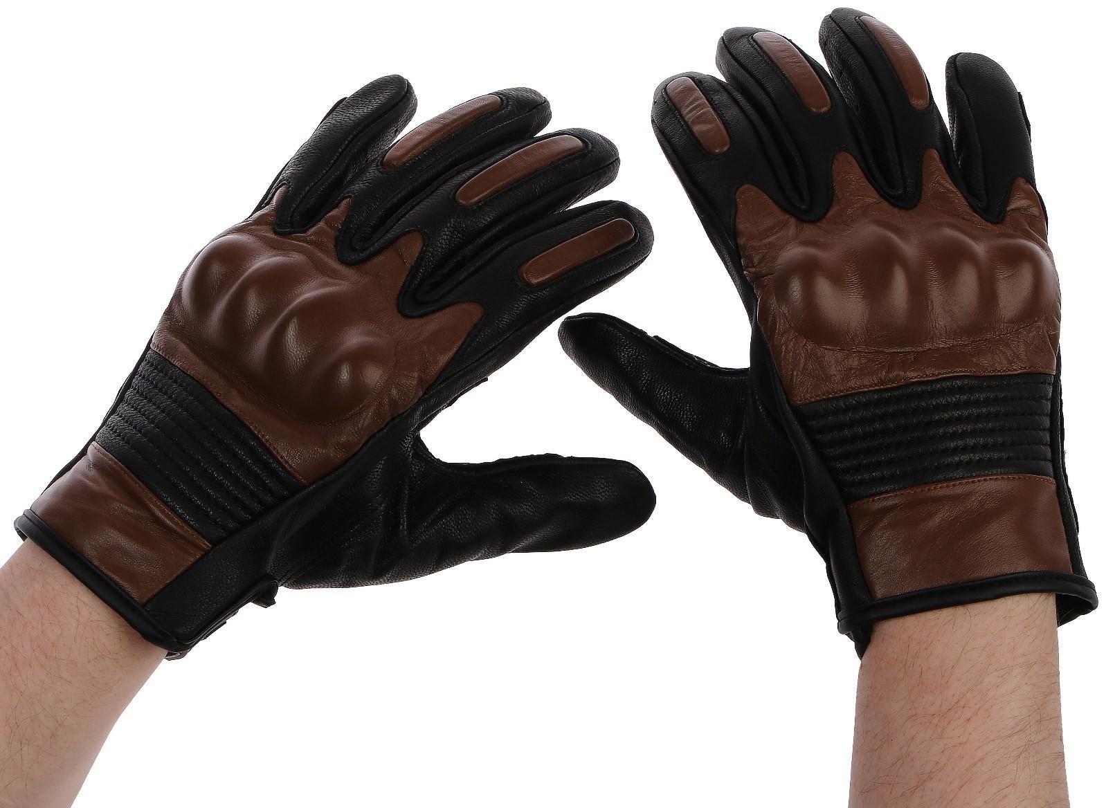 Перчатки мотоциклетные с защитными вставками, кожаные, размер L, коричневые