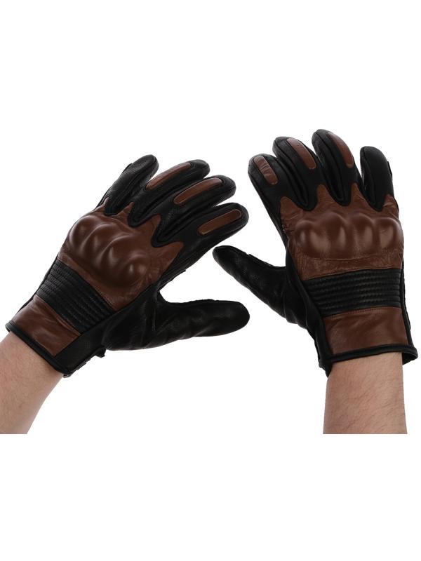 Перчатки мотоциклетные с защитными вставками, кожаные, размер L, коричневые