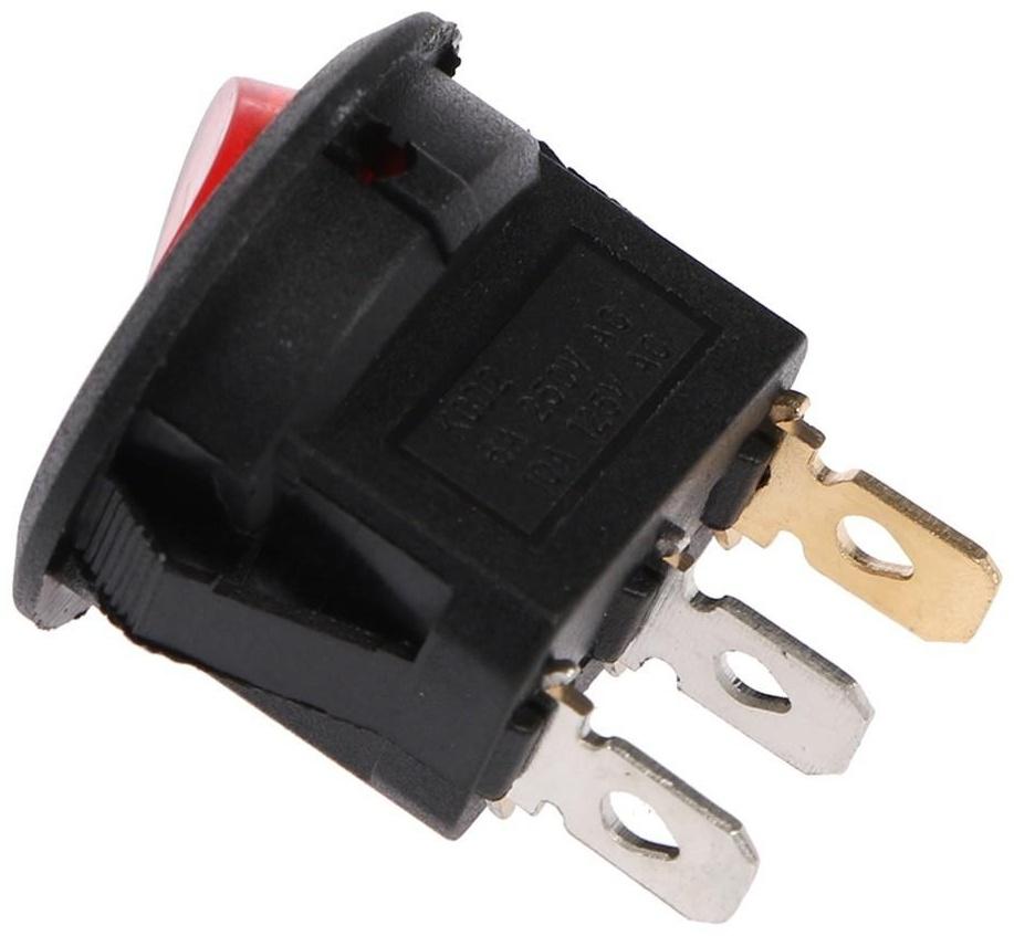 Клавишный выключатель круглый, 250 В, 6 А, ON-OFF, 3с, красный, с подсветкой (Набор 200шт)